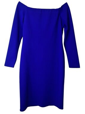 Eliza J Off Shoulder Blue Dress Size 10 Lined Bodycon Cocktail Midi